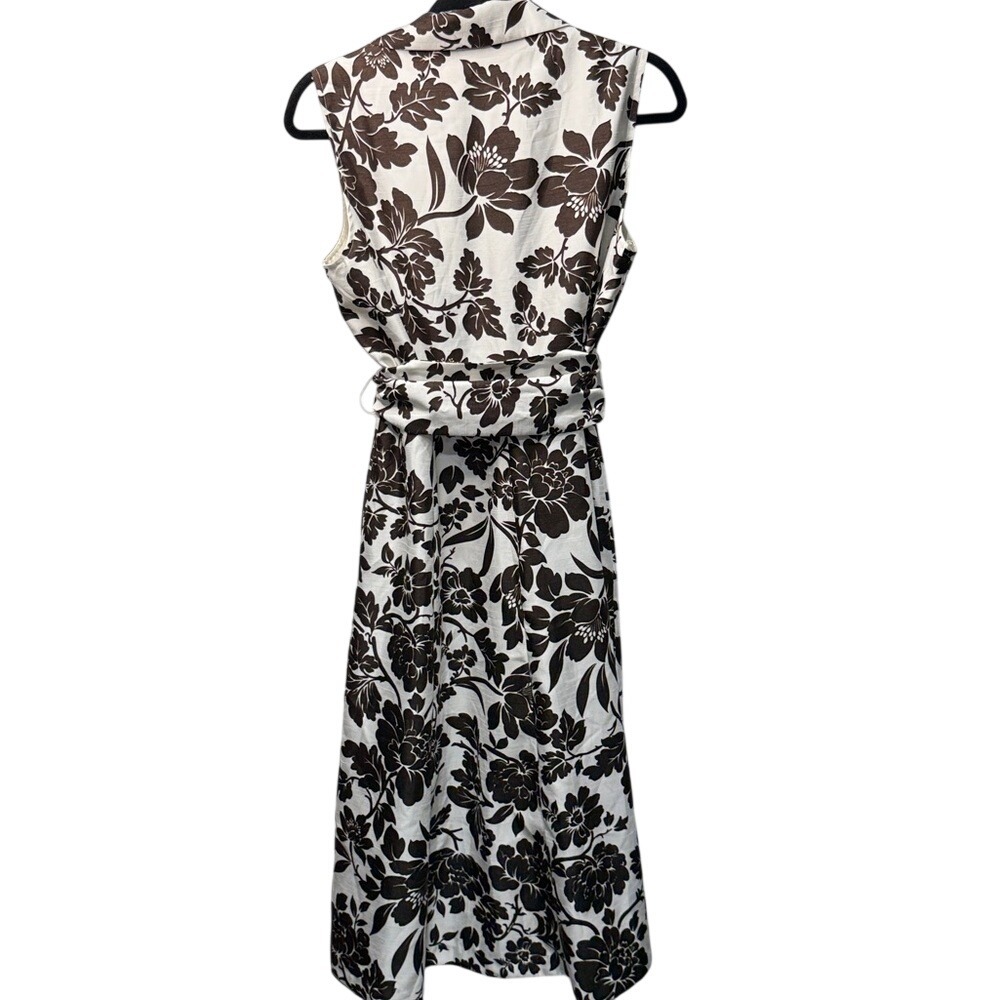 Dressbarn‎ Floral Sleeveless Shirt Dress Brown Cream Belted Midi Size 12 - Picture 3 of 8